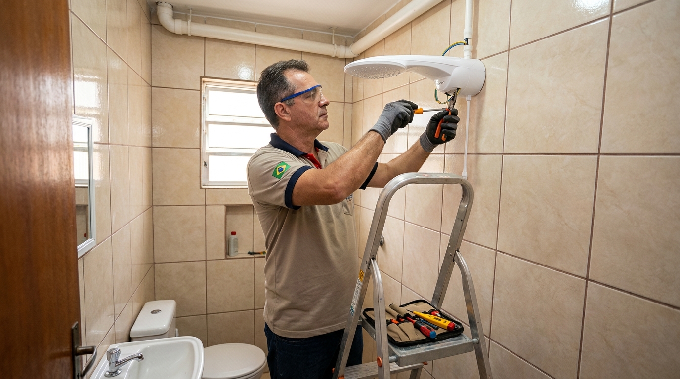Instalação de chuveiro no banheiro em Mogi das Cruzes‑SP